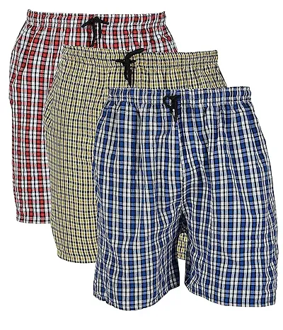Men's Cotton Checkered Printed Boxers, Shorts, Multicolor Pack-of -3