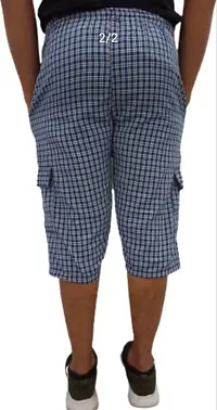 Men's Cotton Checkered Printed 3/4 Capri, Shorts, Red -Blue- Pack-of -2 (M, Multicolor)-thumb1
