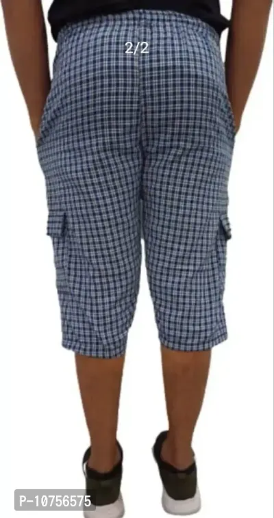 Men's Cotton Checkered Printed 3/4 Capri, Shorts, Red -Blue- Pack-of -2 (M, Multicolor)-thumb2