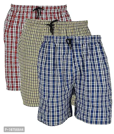 Men's Cotton Checkered Printed Boxers, Shorts, Multicolor Pack-of -3-thumb0