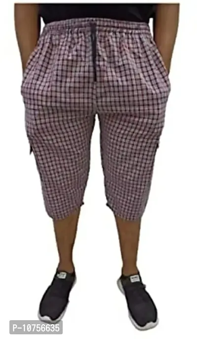 Men's Cotton Checkered Printed 3/4 Capri, Shorts, Red Pack-of -1 (Size-XL)-thumb0