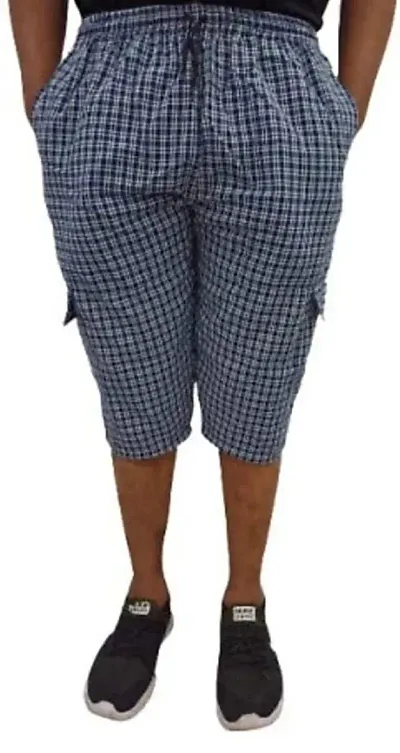 Men's Checkered 3/4 Capri, Shorts, Blue- Pack-of -1(Size-M)