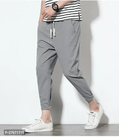 Elegant Grey Cotton Joggers For Men-thumb0