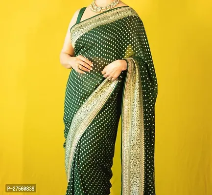 Stylish Cotton Green Printed Saree With Blouse Piece For Women