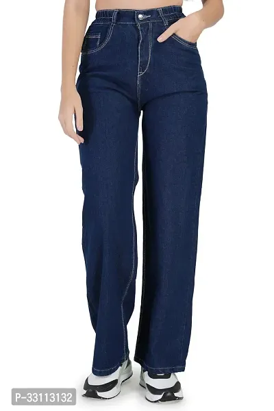 Stylish Navy Blue Organic Cotton Regular Fit Mid-Rise Jeans For Women-thumb0