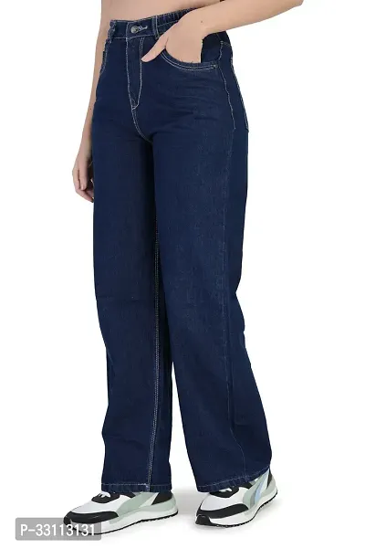 Stylish Navy Blue Organic Cotton Regular Fit Mid-Rise Jeans For Women-thumb3