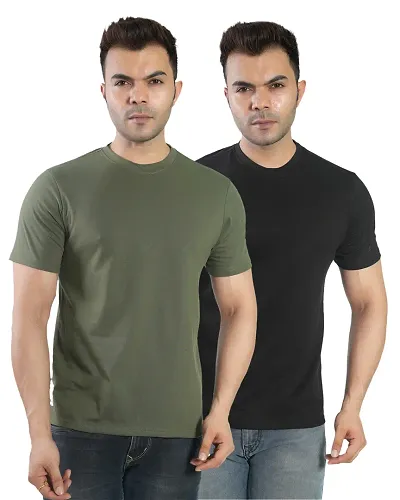 Trendy Solid Round Neck T Shirt for Men Pack of 2