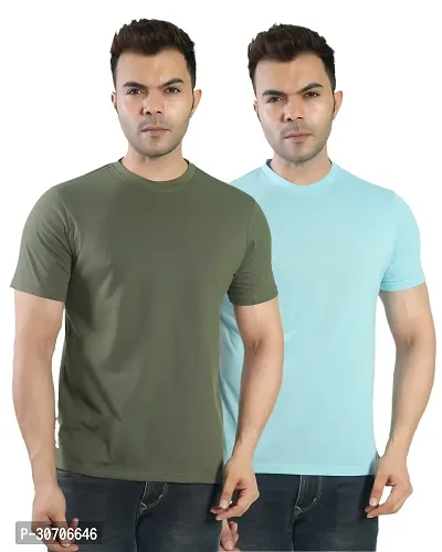 Trendy Multicoloured Cotton Solid Round Neck T Shirt for Men Pack of 2