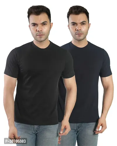 Trendy Multicoloured Cotton Solid Round Neck T Shirt for Men Pack of 2