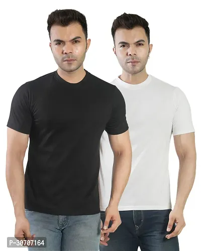 Trendy Multicoloured Cotton Solid Round Neck T Shirt for Men Pack of 2