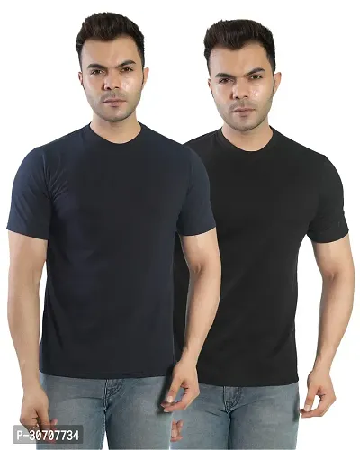 Trendy Multicoloured Cotton Solid Round Neck T Shirt for Men Pack of 2