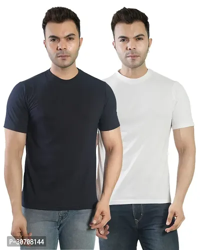 Trendy Multicoloured Cotton Solid Round Neck T Shirt for Men Pack of 2