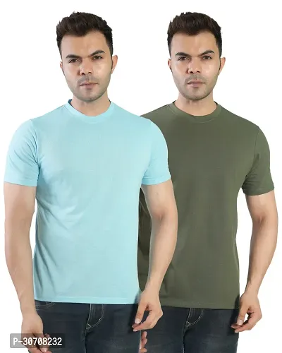 Trendy Multicoloured Cotton Solid Round Neck T Shirt for Men Pack of 2