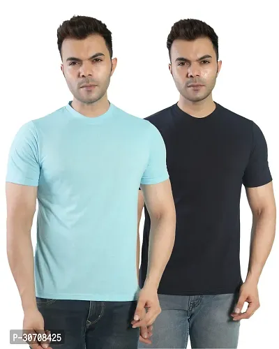 Trendy Multicoloured Cotton Solid Round Neck T Shirt for Men Pack of 2