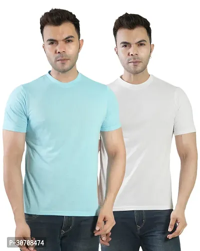 Trendy Multicoloured Cotton Solid Round Neck T Shirt for Men Pack of 2