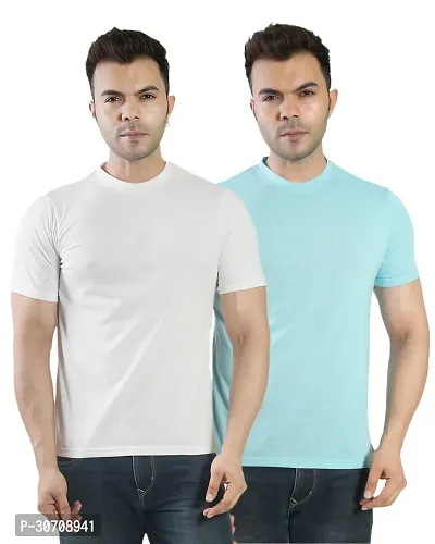 Trendy Multicoloured Cotton Solid Round Neck T Shirt for Men Pack of 2