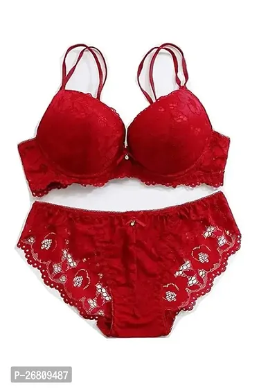 Stylish Red  Bra And Panty Set For Women-thumb0