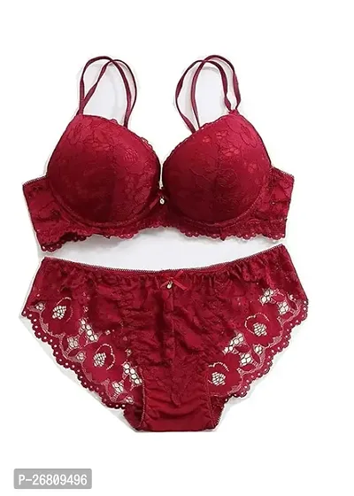 Stylish Maroon  Bra And Panty Set For Women-thumb0