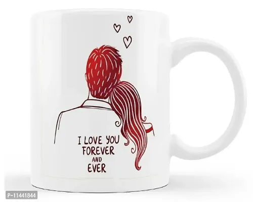 I Love You Forever And Ever Couple Printed Coffee Mug Best Special Gift for Girlfriend Boyfriend, Husband Wife on Birthday, Anniversary, Valentine Day, Friendship day-thumb0