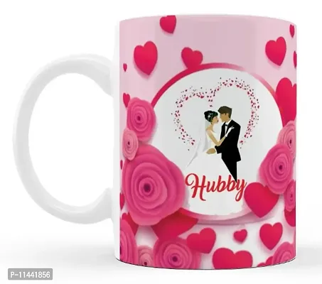 Pink Rose Hubby Couple Printed Coffee Mug Best Gift for Husband on Birthday, Friendship day, Anniversary, Valentine Day-thumb0