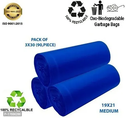 ASCREATION  19*21 Dustbin Bags Pack of 3 Biodegradable Bags in Blue Colour Medium Medium 13 L Garbage Bag  (90 Bag )-thumb0