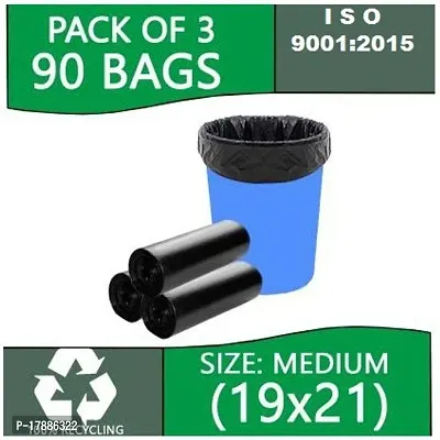 ASCREATION  19*21 Dustbin Bags Pack of 3 Biodegradable Bags in Black Colour Medium Medium 12 L Garbage Bag  (90 Bag )-thumb0