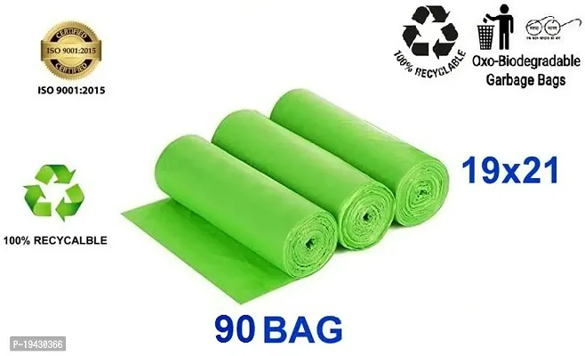 ASCREATION Biodegradable Green Garbage Bag - 19x21 (03X30=90 Pieces) Medium 12 L (90Bag )