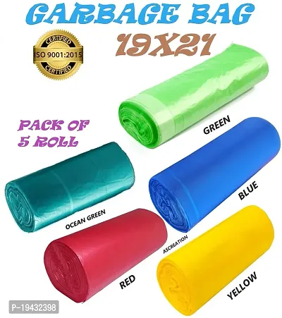 ASCREATION Biodegradable Yellow,Red,Green,Ocean Green,Blue Garbage Bag - 19x21(05X30=150 Pieces) Medium 12 L (150Bag )