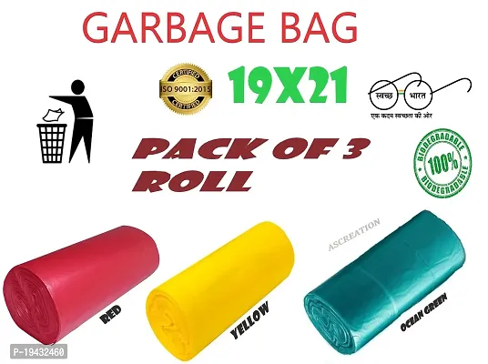 ASCREATION Biodegradable Yellow,Red,Ocean Green Garbage Bag - 19x21(03X30=90 Pieces) Medium 12 L (90Bag )-thumb0