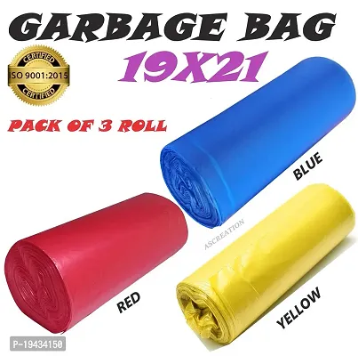 ASCREATION Biodegradable Yellow,Red,Blue Garbage Bag - 19x21(03X30=90 Pieces) Medium 12 L (90Bag )