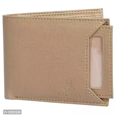 Designer Beige Faux Leather Self Design Wallets For Men-thumb0