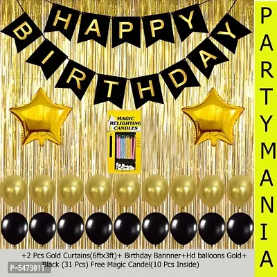 Happy birthday gold theme decoration with star foil free magic candel-thumb0