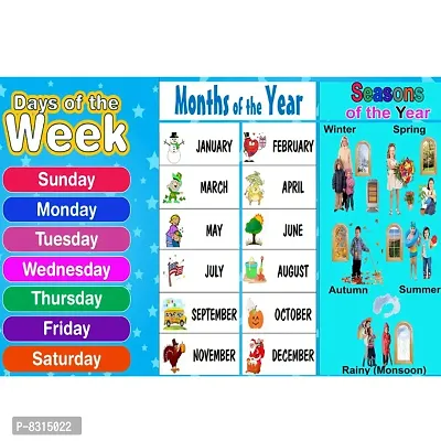 Nursery Teaching Educational Days Months amp; Season Learning Charts Waterproof Long Last Sticker 18 Inc x 12-thumb0