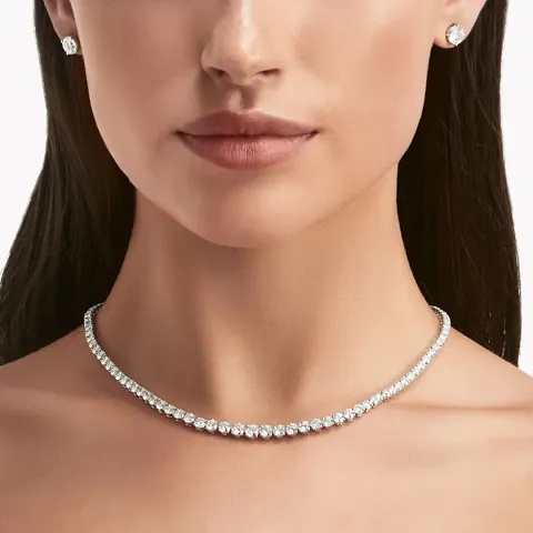 Silver Chain Single Line Beautiful Round Shape Choker Necklace Design Diamond Silver Plated Alloy Choker With Girls  Women