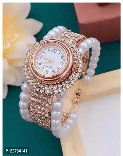 Stylish Design AD Daimond and Pearl Bracelet type watch for Women and Girls-thumb0