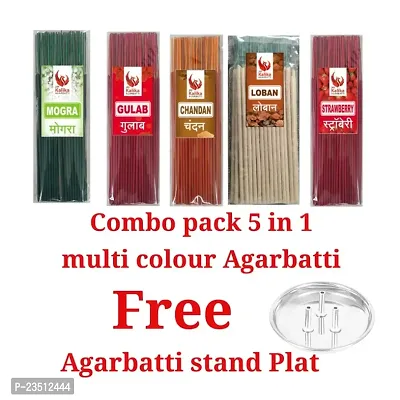 Color Agarbatti Combo Pack 5 In 1 Fragrance Agarbatti, Mogra (100 Gm), Gulab (100 Gm), Chandan (100 Gm), Loban (100 GM), Strawberry(100 Gm ) Total 500 GM Agarbatti-thumb0