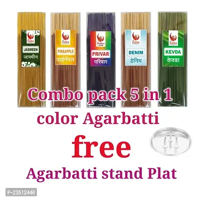 Color Agarbatti Combo Pack 5 In 1 Fragrance Agarbatti, Jasmin(100 Gm), Pineapple(100 Gm), Parivar(100 Gm), Denim(100 GM), Kevda(100 Gr ) Total 500 GM Agarbatti-thumb0