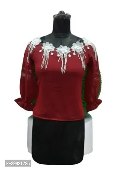 Elegant Maroon Georgette Embroidered Crop Length Top For Women