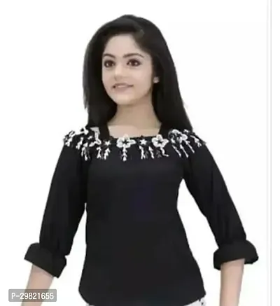 Elegant Black Georgette Embroidered Crop Length Top For Women-thumb0