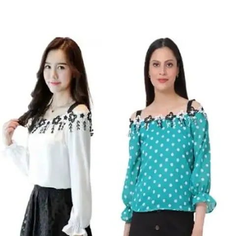 Elegant Georgette Embroidered Crop Length Top For Women Pack Of 2