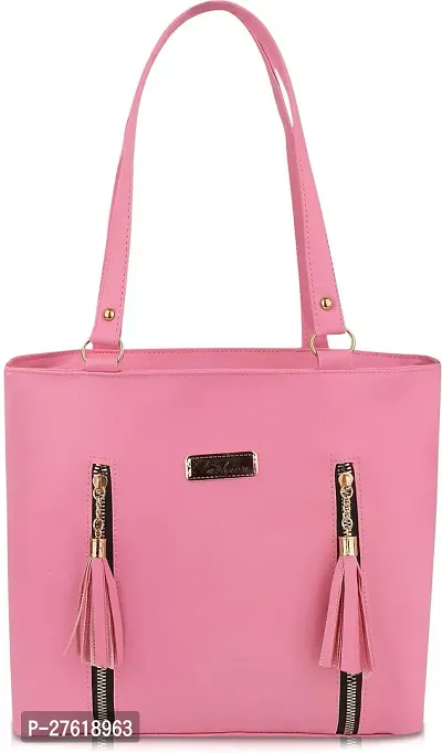 Fancy Pink PU Solid Handbags For Women-thumb0