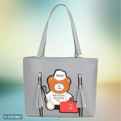 Fancy Grey PU Solid Handbags For Women