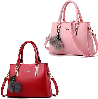Fancy PU Solid Handbags For Women - Pack Of 2