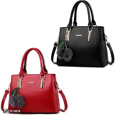 Fancy Multicoloured PU Solid Handbags For Women Pack Of 2