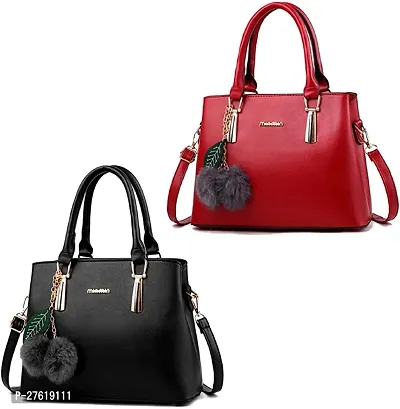 Fancy Multicoloured PU Solid Handbags For Women Pack Of 2