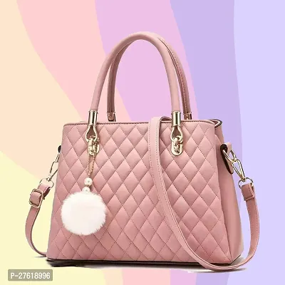 Fancy Pink PU Solid Handbags For Women-thumb0