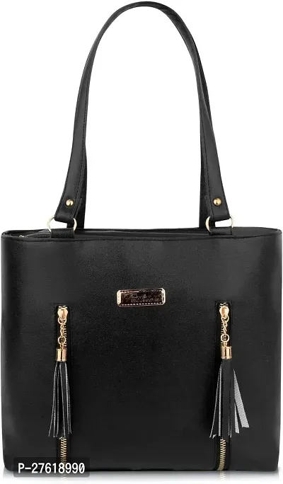 Fancy Black PU Solid Handbags For Women