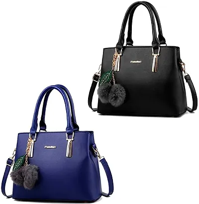 Fancy PU Solid Handbags For Women Pack Of 2