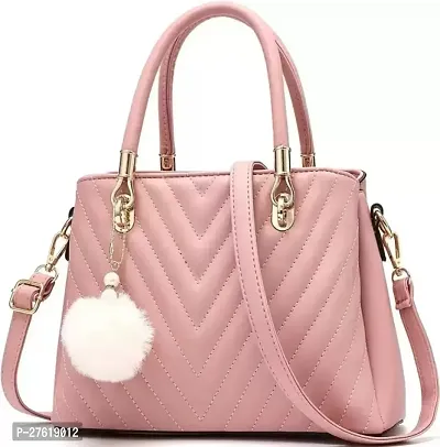 Fancy Pink PU Solid Handbags For Women-thumb0