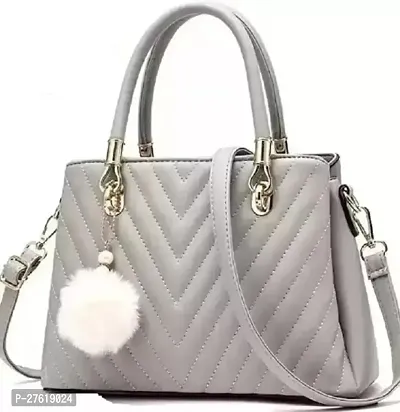 Fancy Grey PU Solid Handbags For Women-thumb0